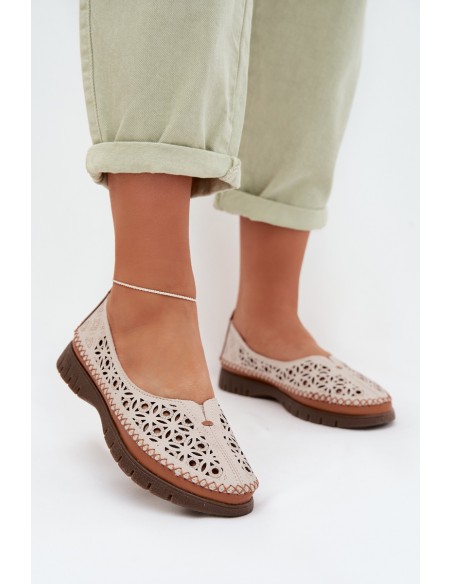 Women's Openwork Ballerinas Made of Natural Leather Sergio Leone SP-006 Gray