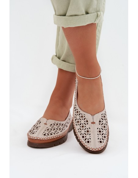 Women's Openwork Ballerinas Made of Natural Leather Sergio Leone SP-006 Gray