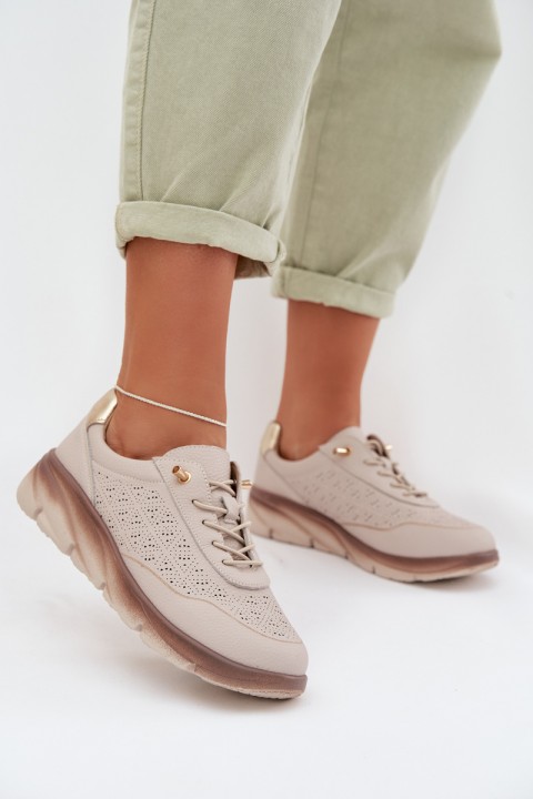 Leather Suede Women's Sneakers With Openings Sergio Leone SP-002 Light Brown