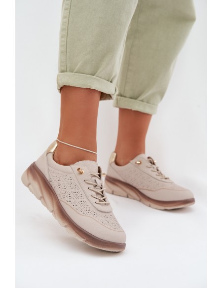 Leather Suede Women's Sneakers With Openings Sergio Leone SP-002 Light Brown