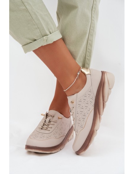 Leather Suede Women's Sneakers With Openings Sergio Leone SP-002 Light Brown