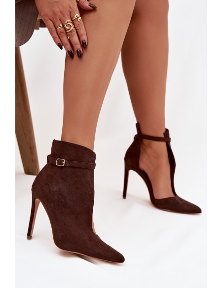 Women's ankle boots on high heel from eco suede chocolate Amalundi