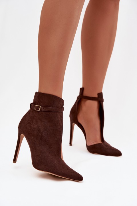 Women's ankle boots on high heel from eco suede chocolate Amalundi