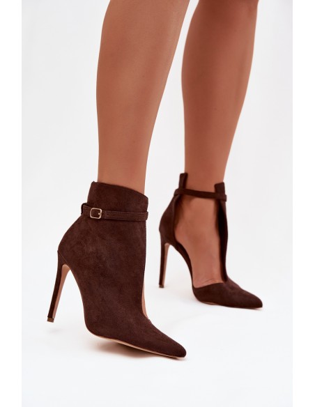 Women's ankle boots on high heel from eco suede chocolate Amalundi