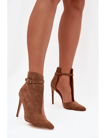 Women's ankle boots on heel made of eco suede dark beige Amalundi