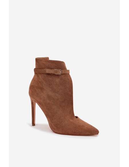Women's ankle boots on heel made of eco suede dark beige Amalundi