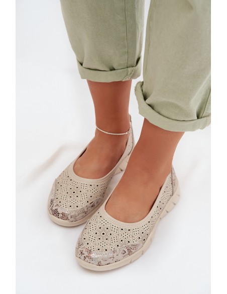 Leather Openwork Ballerinas S.Barski GR61-5973 Beige