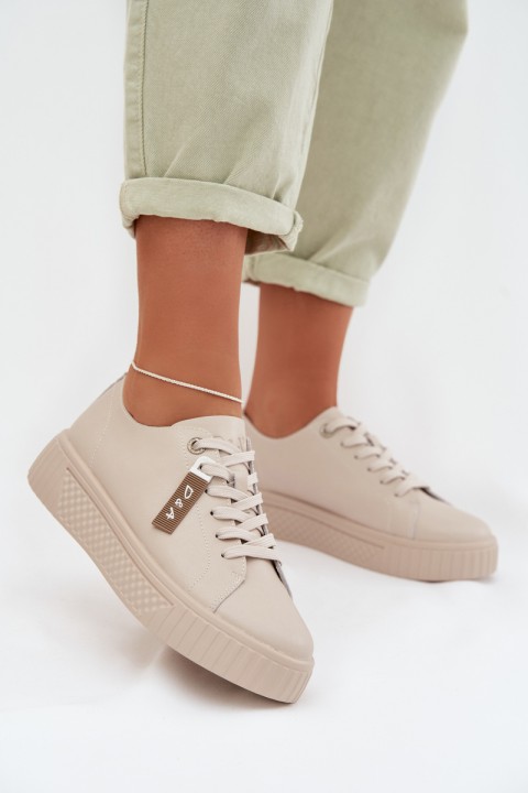 Women's Sneakers Made of Genuine Leather D&A GR61-5591 Beige