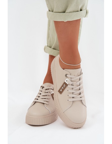Women's Sneakers Made of Genuine Leather D&A GR61-5591 Beige