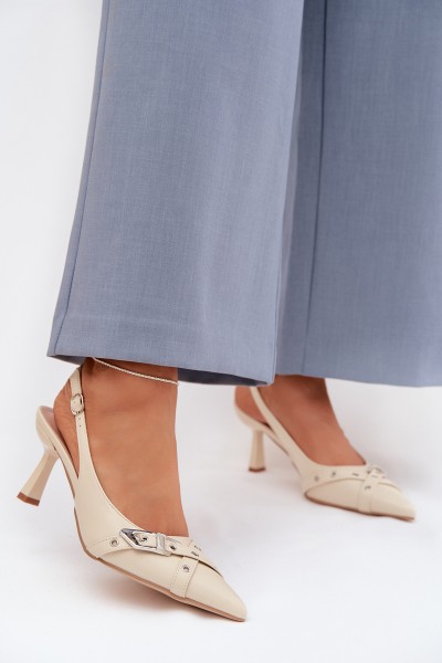 Women's High Heel Sandals With Straps And Buckle Beige Parina