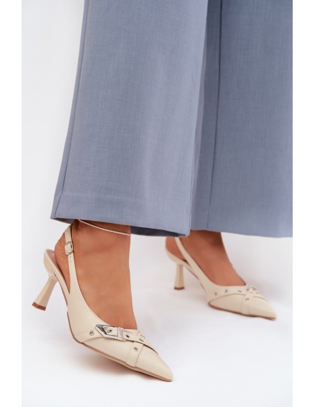 Women's High Heel Sandals With Straps And Buckle Beige Parina