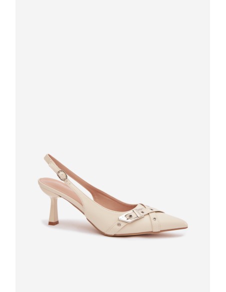 Women's High Heel Sandals With Straps And Buckle Beige Parina