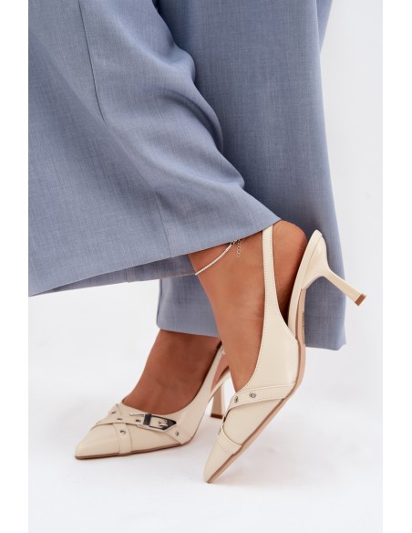 Women's High Heel Sandals With Straps And Buckle Beige Parina
