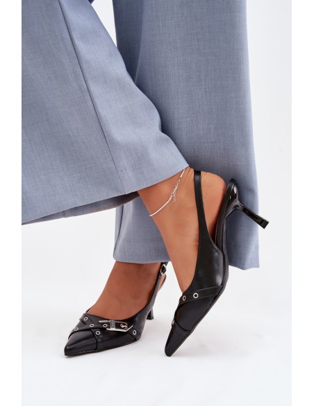 Women's High Heeled Sandals With Straps And Buckle Black Parina