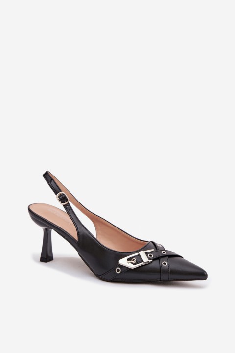 Women's High Heeled Sandals With Straps And Buckle Black Parina