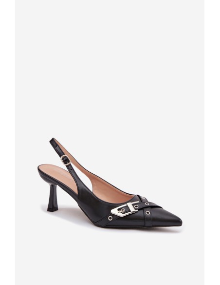 Women's High Heeled Sandals With Straps And Buckle Black Parina