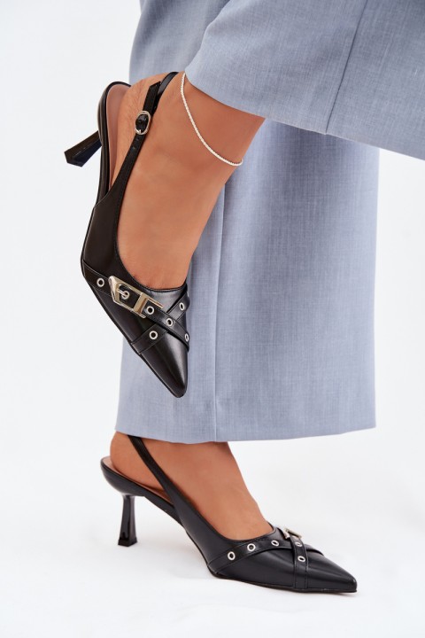 Women's High Heeled Sandals With Straps And Buckle Black Parina
