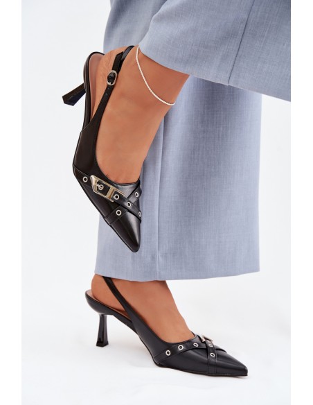 Women's High Heeled Sandals With Straps And Buckle Black Parina