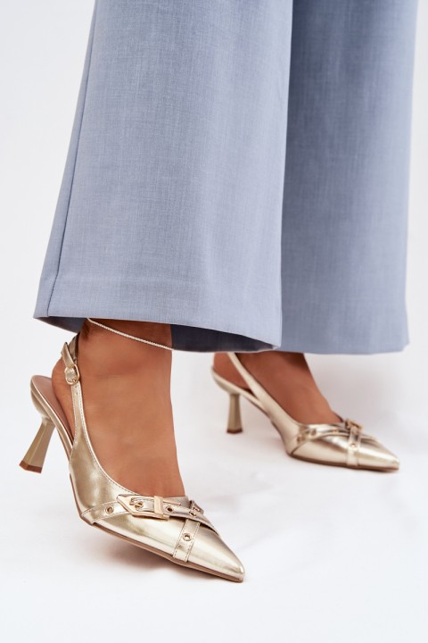 Women's High Heeled Sandals With Straps And Buckle Gold Parina