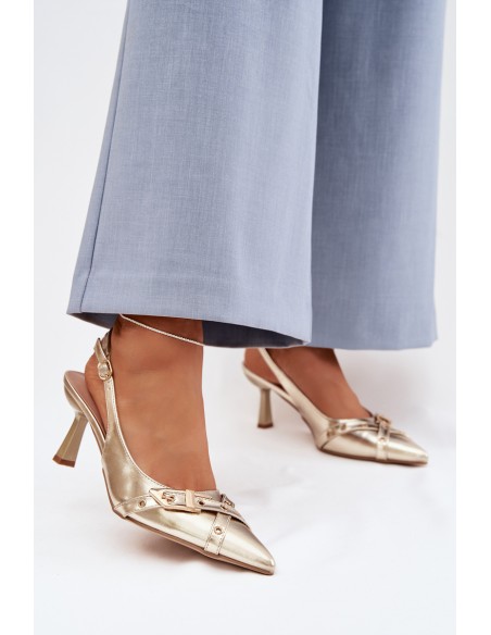 Women's High Heeled Sandals With Straps And Buckle Gold Parina