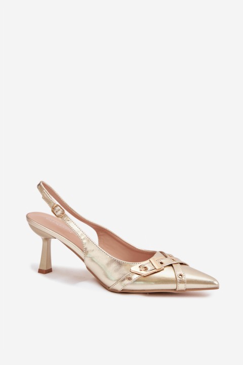 Women's High Heeled Sandals With Straps And Buckle Gold Parina