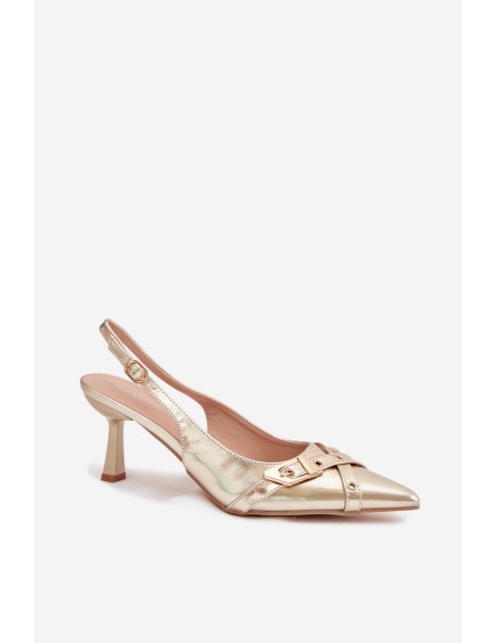 Women's High Heeled Sandals With Straps And Buckle Gold Parina