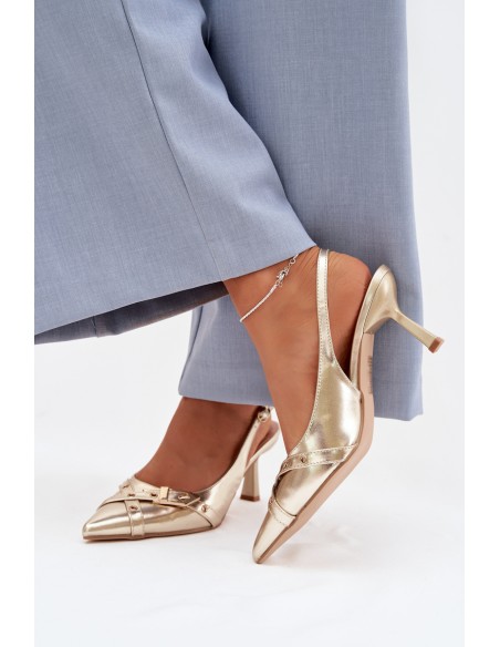 Women's High Heeled Sandals With Straps And Buckle Gold Parina