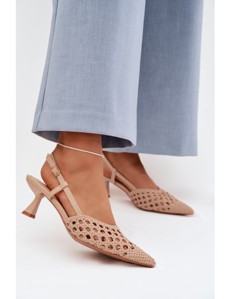 Women's Beige Woven Heeled Sandals Selinae
