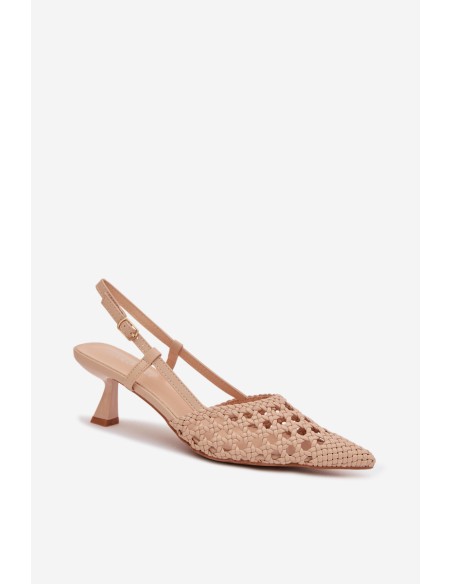 Women's Beige Woven Heeled Sandals Selinae