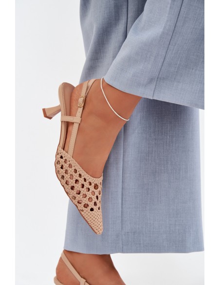 Women's Beige Woven Heeled Sandals Selinae