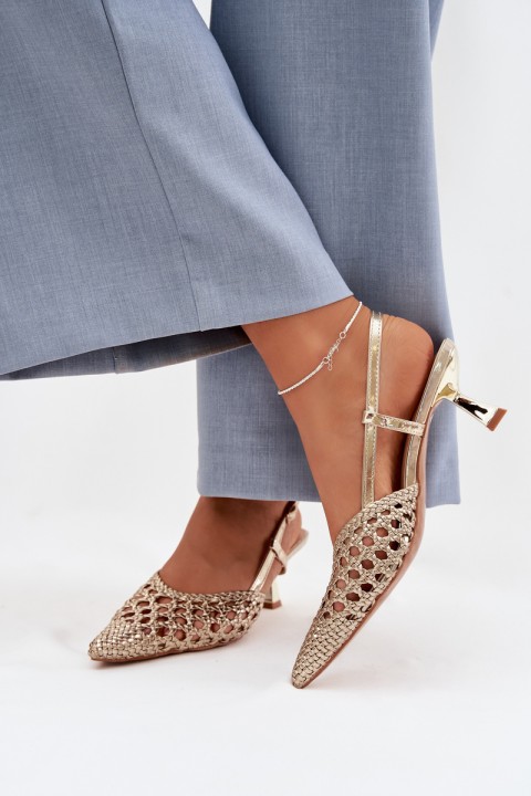 Women's Gold Woven Heeled Sandals Selinae
