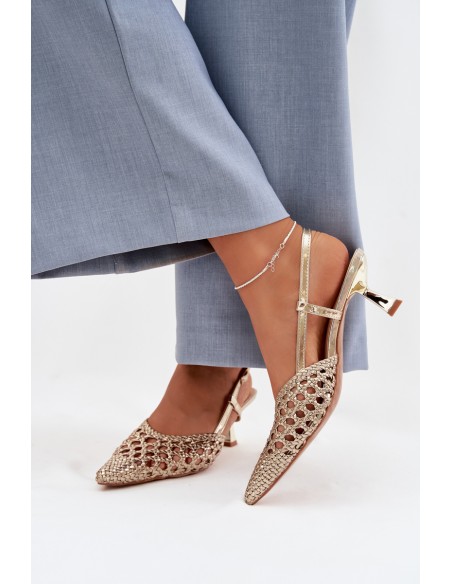 Women's Gold Woven Heeled Sandals Selinae