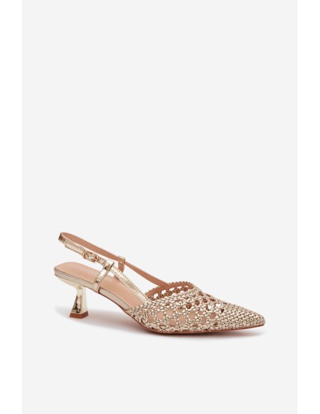 Women's Gold Woven Heeled Sandals Selinae