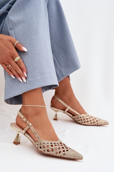 Women's Gold Woven Heeled Sandals Selinae
