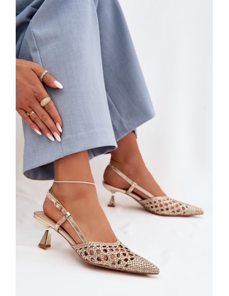 Women's Gold Woven Heeled Sandals Selinae