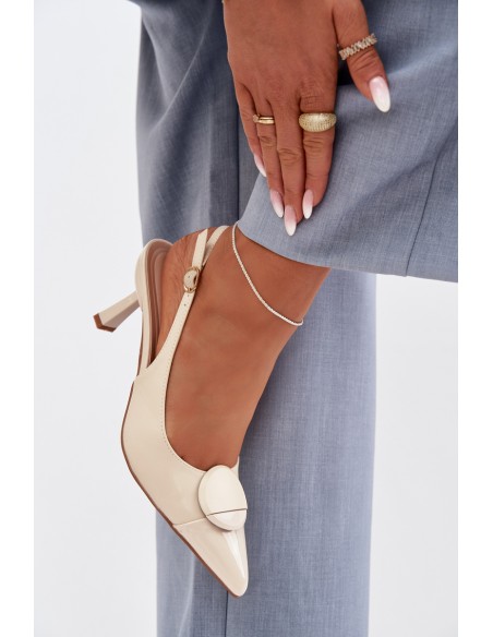 Women's High Heel Sandals With Decorative Detail Light Beige Mariae