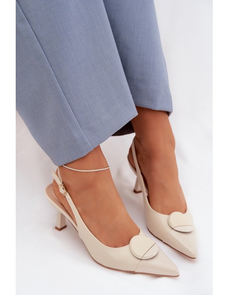 Women's High Heel Sandals With Decorative Detail Light Beige Mariae