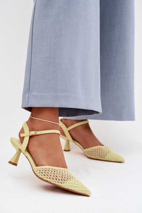 Women's Heeled Sandals With Mesh Yellow Brilora