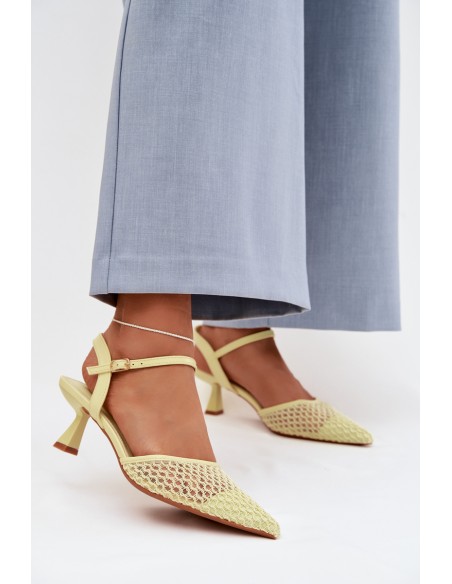 Women's Heeled Sandals With Mesh Yellow Brilora