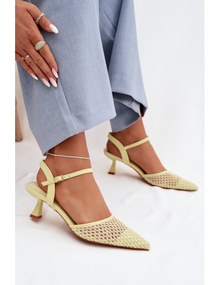 Women's Heeled Sandals With Mesh Yellow Brilora