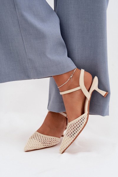 Women's Heeled Sandals With Mesh Light Beige Brilora