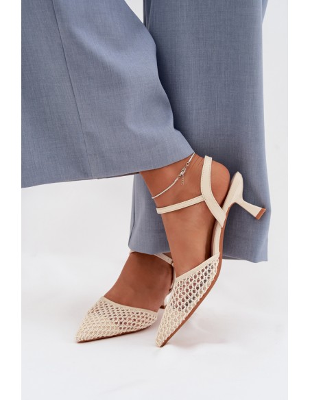 Women's Heeled Sandals With Mesh Light Beige Brilora