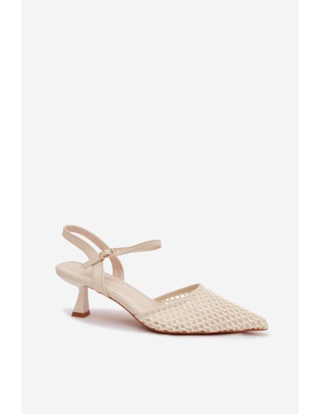 Women's Heeled Sandals With Mesh Light Beige Brilora