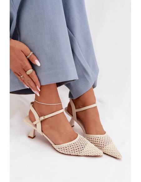 Women's Heeled Sandals With Mesh Light Beige Brilora