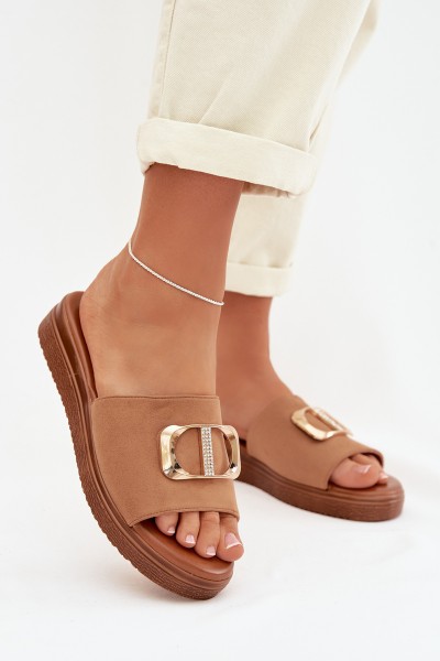 Women's Slippers With Gold Detail Camel Elmera