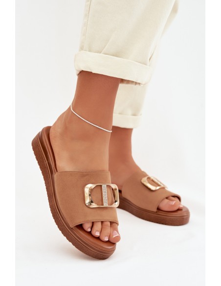 Women's Slippers With Gold Detail Camel Elmera