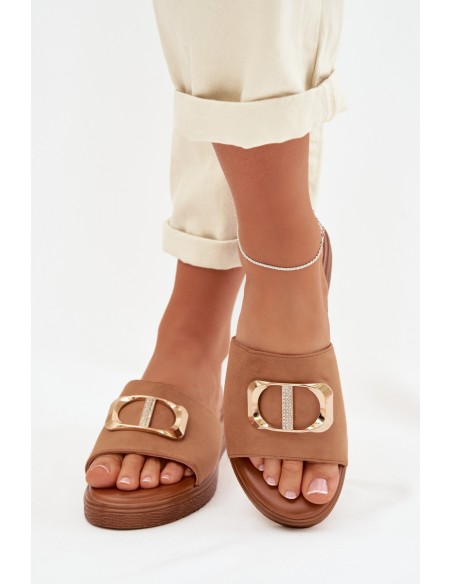 Women's Slippers With Gold Detail Camel Elmera