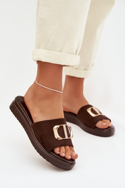 Women's Chocolate Slippers With Gold Detail Elmera