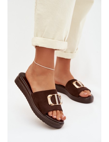 Women's Chocolate Slippers With Gold Detail Elmera