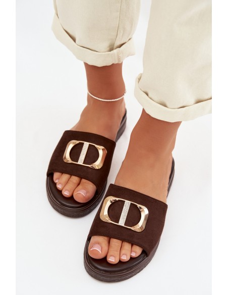 Women's Chocolate Slippers With Gold Detail Elmera
